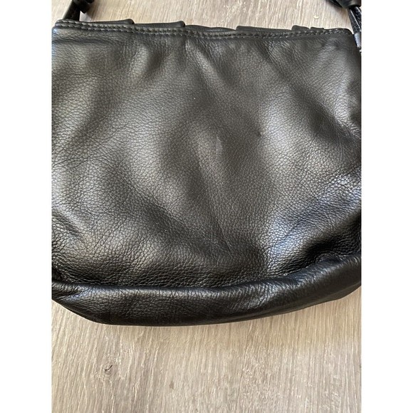 Vintage 80s Artisan Handmade Black Leather Purse With Mother Of Pearl Accent - Picture 7 of 14